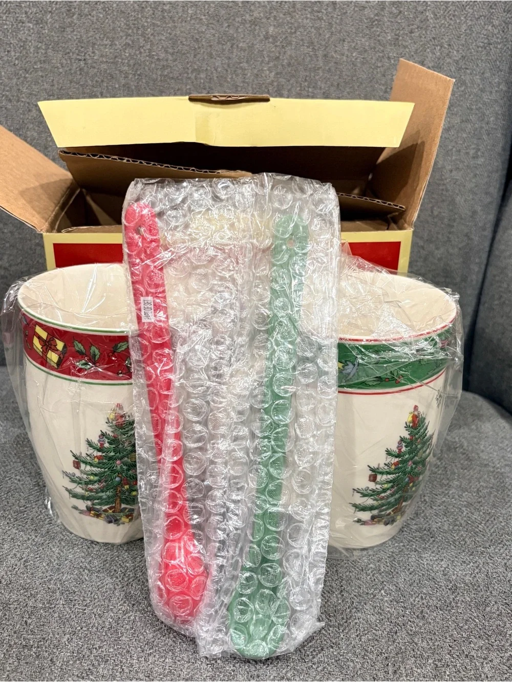 Spode Christmas Tree Mugs Set of 2 with Red and Green Trim